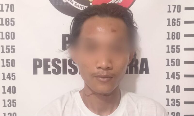 Tersangka SPA, Pelaku Penganiayaan Terhadap Ayah Kandung Yang Ditangkap Polisi. Foto : Polres Pesisir Barat.