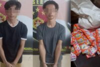 Kolase foto kedua pelaku yang ditangkap polisi dan barang bukti yang berhasil diamankan saat para pelaku terakhir beraksi pada Kamis, 4 Juli 2024. Foto : Polresta Bandar Lampung.
