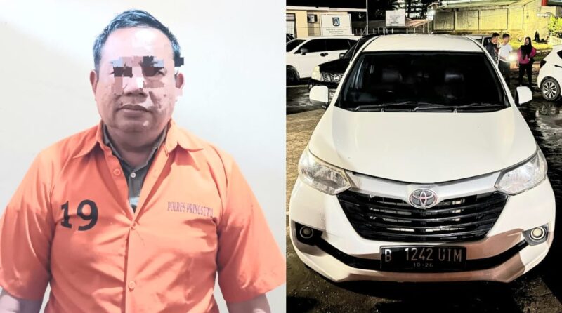 Kolase foto tersangka Hanza alias Orok dan barang bukti mobil penggelapan yang dilakukannya. Foto : Humas Polres Pringsewu.