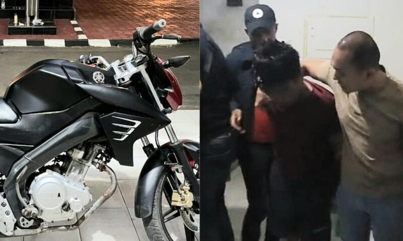 Kolase foto barang bukti sepeda motor hasil kejahatan dan saat tersangka Widodo ditangkap di kontrakannya, Jumat 12 Juli 2024. Foto : Humas Polres Pringsewu.