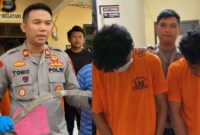 Kolase foto saat Kapolsek Kemiling Iptu Sutomo dan kedua tersangka yang akan dijebloskan ke sel tahanan, Senin 15 Juli 2024. Foto : Erwin/Media Prioritastv.com.