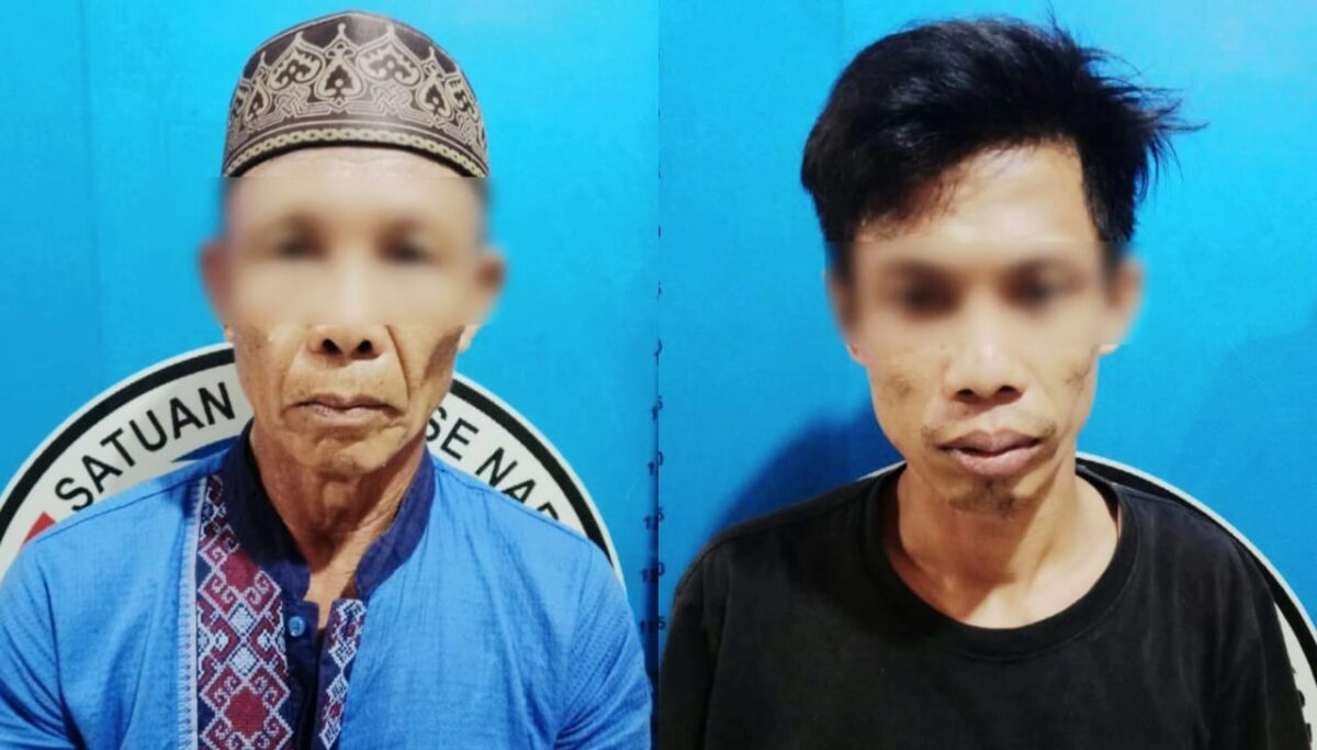 Kedua tersangka saat ditahan di Polres Lampung Tengah, Sabtu 20 Juli 2024. Foto : Polres Lamteng.