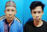Kedua tersangka saat ditahan di Polres Lampung Tengah, Sabtu 20 Juli 2024. Foto : Polres Lamteng.