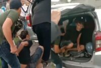 Kolase foto, detik-detik penangkapan dua pelaku di dekat BRI, Wonosobo, Tanggamus, Selasa 23 Juli 2024. Foto : Tangkapan Layar Video.