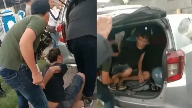Kolase foto, detik-detik penangkapan dua pelaku di dekat BRI, Wonosobo, Tanggamus, Selasa 23 Juli 2024. Foto : Tangkapan Layar Video.