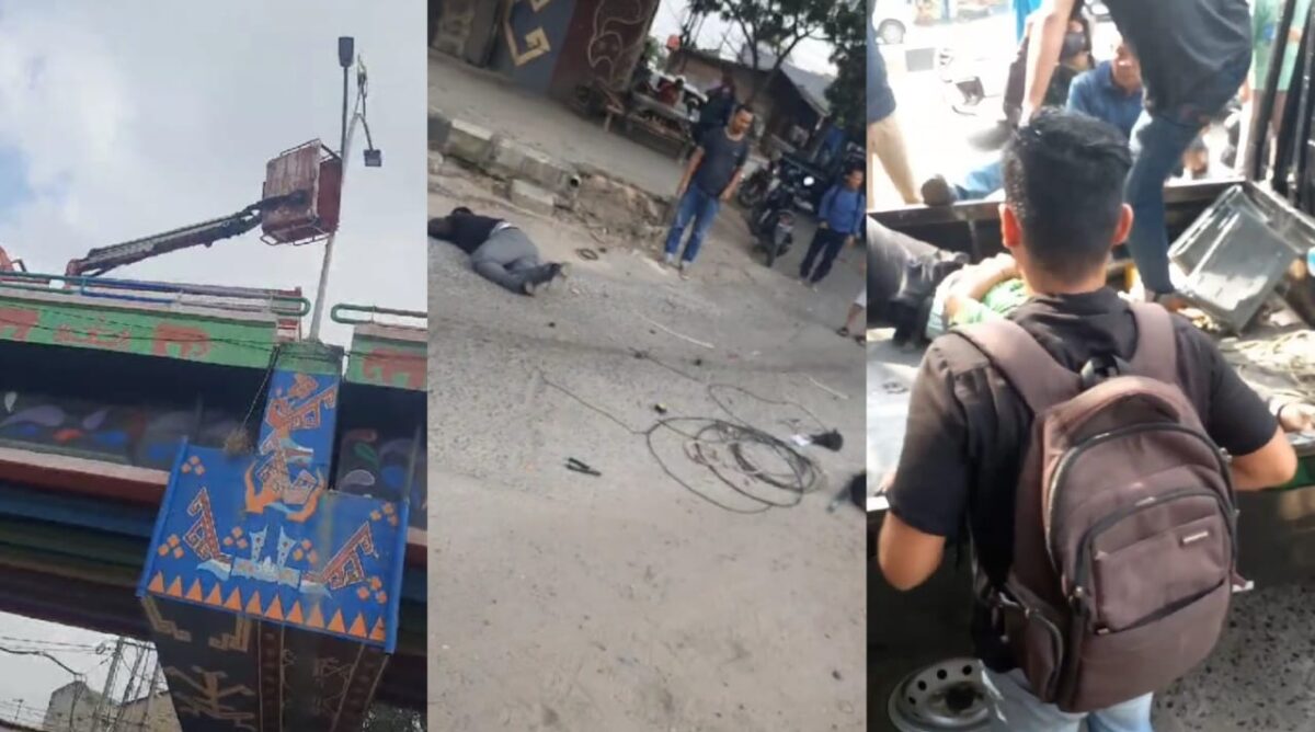 Kolase foto fly over kalibalok, saat korban terkapar dan saat dievakusi menggunakan pickup ke rumah sakit, Senin, 29 Juli 2024. Foto : Tangkapan Layar Video.