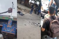 Kolase foto fly over kalibalok, saat korban terkapar dan saat dievakusi menggunakan pickup ke rumah sakit, Senin, 29 Juli 2024. Foto : Tangkapan Layar Video.