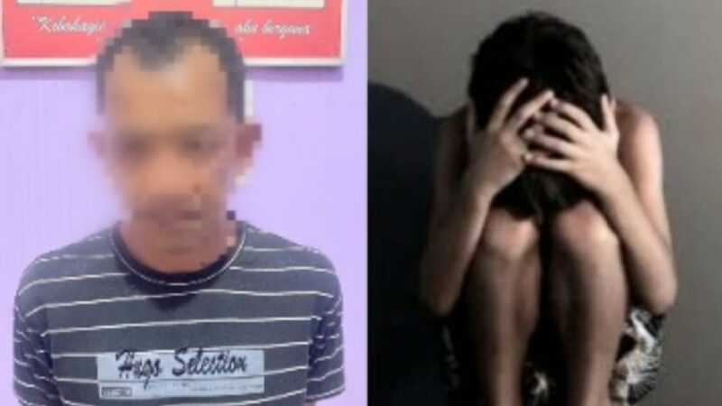 Tersangka SW yang ditangkap Polsek Bandar Sribawono dan ilustrasi korban pencabulan.