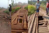 Kondisi jembatan pengubung Ulu Semong, Petay Kayu Ulu Belu Tanggamus dan Suoh Lampung Barat | Dok. Febriansyah.