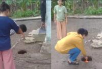Kolase foto warga melihat dan mengambil air sumur tiban di Dusun Tegal Rejo, Pekon Dadi Rejo, Wonosobo, Tanggamus | Tangkapan Layar Video.