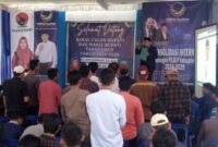 Bakal Calon Wakil Bupati Tanggamus asal Partai NasDem Kurnain saat menyampaikan amanatnya, Rabu 7 Agustus 2024. 