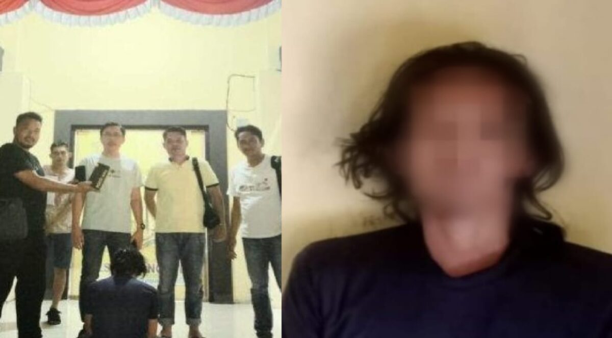 Kolase foto tersangka saat berada di Polsek Wonosobo dan setelah di Polsek KSKP Bakauheni, Minggu 11 Agustus 2024.