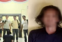 Kolase foto tersangka saat berada di Polsek Wonosobo dan setelah di Polsek KSKP Bakauheni, Minggu 11 Agustus 2024.