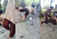 Kolase foto saat korban mengalami aksi perudungan di Kecamatan Pematang Sawa, Kabupaten Tanggamus | Video Tangkapan Layar.