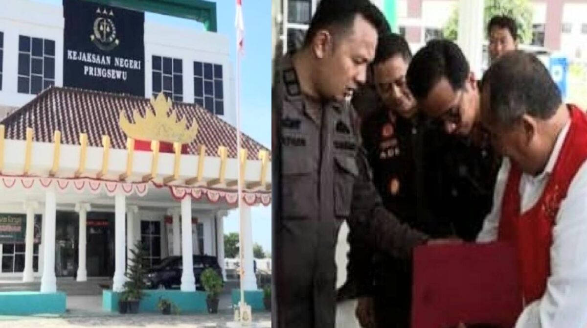 Kolase foto Kejaksaan Negeri Pringsewu dan saat tersangka WJS dibawa ke tahanan, Kamis 24 April 2024.