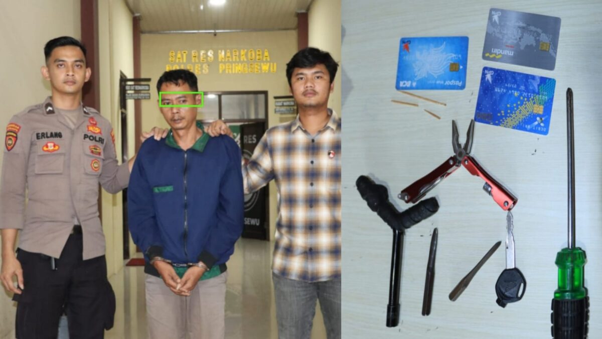 Kolase foto tersangka Udin Tompel dan barang bukti yang diamankan polisi, Senin 12 Agustus 2024 | Dok. Polres Pringsewu.