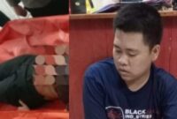 Kolase foto jasad korban saat dievakuasi dan tersangka Juki usai ditangkap.