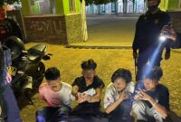 Keempat remaja yang diamankan dalam aksi tawuran di Panjang Bandar Lampung, Minggu 25 Agustus 2024.