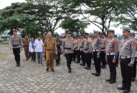 Pemeriksaan pasukan Operasi Mantap Praja Krakatau 2024 Polres Tanggamus, Senin 26 Agustus 2024. 