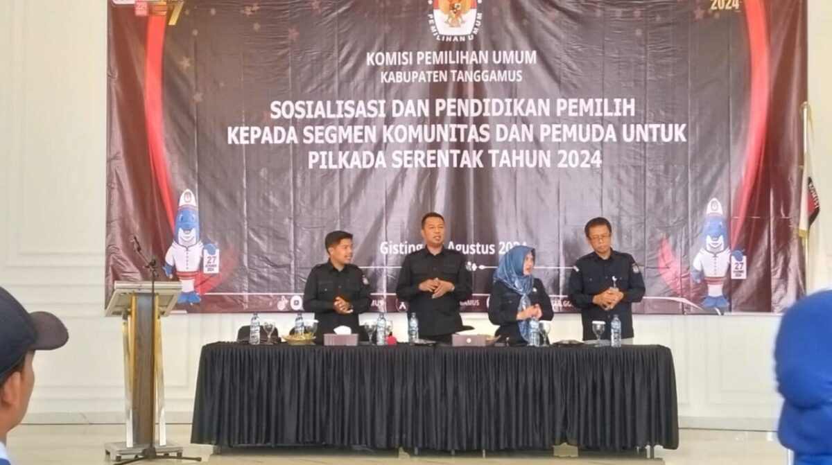 Sosialisasi KPU Tanggamus kepada pemilih pemula pemuda dan komunitas, Selasa 27 Agustus 2024.