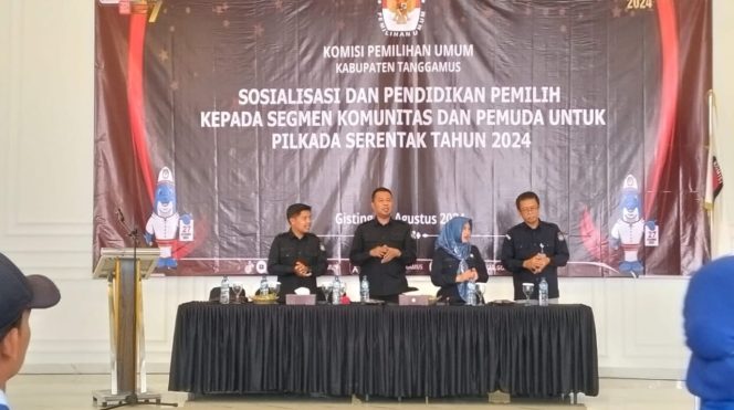 
 Sosialisasi KPU Tanggamus kepada pemilih pemula pemuda dan komunitas, Selasa 27 Agustus 2024.