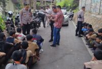 Puluhan pelajar saat diamankan di Polsek Teluk Betung Utara, Bandar Lampung, Jumat 30 Agustus 2024.