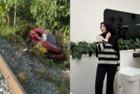 Kolase foto mobil brio korban tertabrak kereta dan selebram Rere semasa hidupnya.