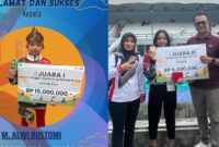Kolase foto Muhammad Alwi dan Hilwa Zaleera, dua pelajar SD Tanggamus Peraih Juara di O2SN tingkat Nasional.