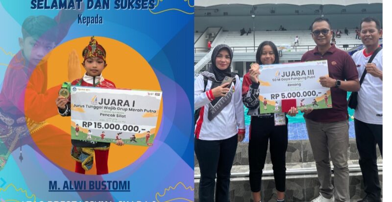 Kolase foto Muhammad Alwi dan Hilwa Zaleera, dua pelajar SD Tanggamus Peraih Juara di O2SN tingkat Nasional.
