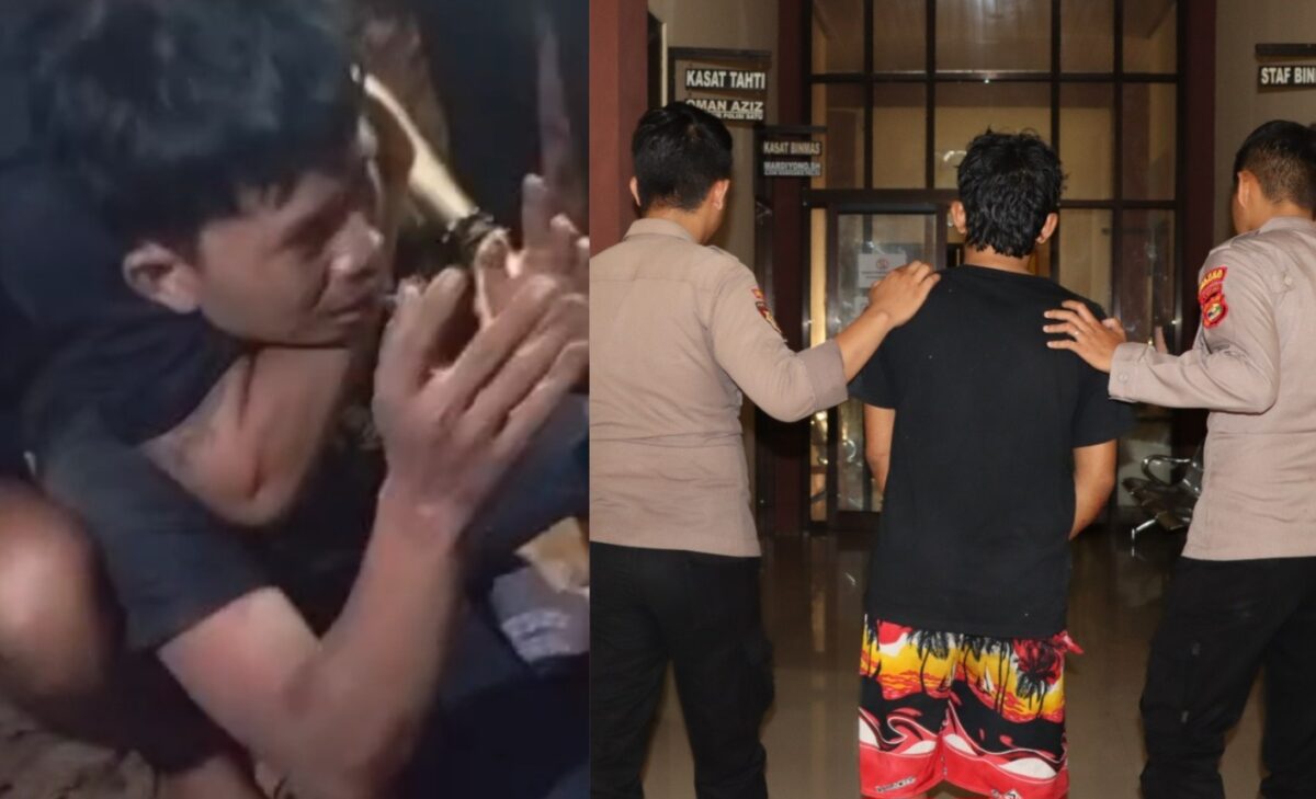 Kolase foto pelaku begal pringsewu saat ditangkal warga dan saat dijebloskan ke sel tahanan, Rabu 21 Agustus 2024.
