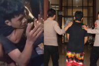 Kolase foto pelaku begal pringsewu saat ditangkal warga dan saat dijebloskan ke sel tahanan, Rabu 21 Agustus 2024.