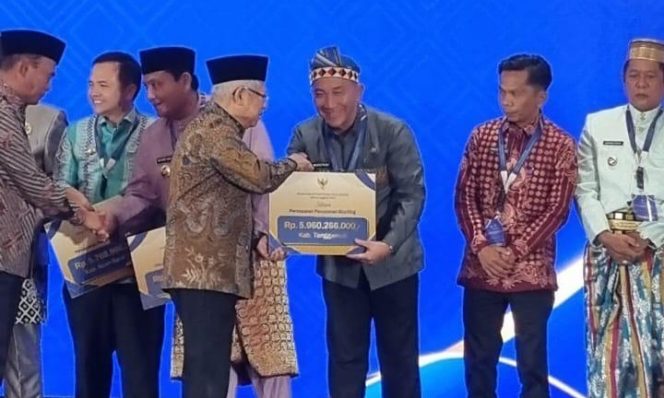 
 Pj Bupati Tanggamus Mulyadi Irsan saat menerima dana fiskal penurunan stunting di Jakarta, Rabu 4 Agustus 2024.