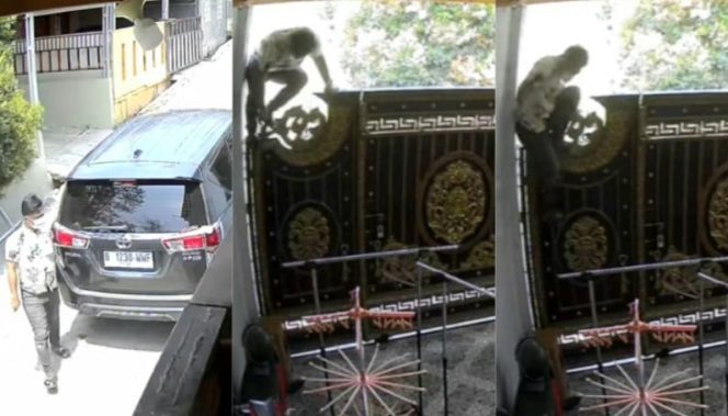 Kolase foto tangkapan layar saat pelaku pencurian beraksi di Bandar Lampung.