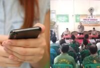 Ilustrasi perempuan bermain handphone dan saat Polres Tanggamus menggelar Jumat Curhat di Pematang Sawa, Jumat 13 September 2024.