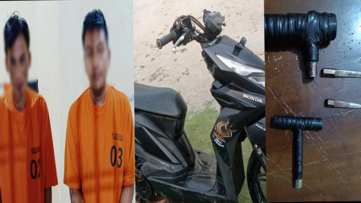 Kedua tersangka dan barang bukti yang diamankan Polsek Rumbia, Lampung Tengah.