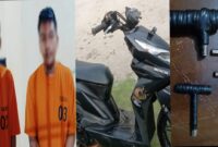 Kedua tersangka dan barang bukti yang diamankan Polsek Rumbia, Lampung Tengah.