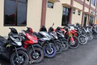 Puluhan motor sitaan hasil kejahatan komplotan Curanmor Pringsewu, Senin 30 September 2024.
