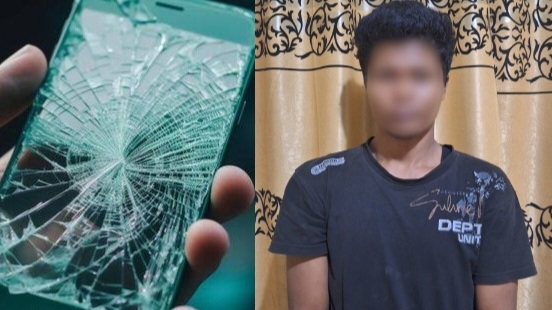 Ilustrasi layat hp pecah dan tersangka HS yang ditangkap Polres Tulang Bawang.