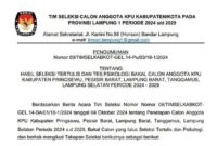 Surat pengumuman 20 besar seleksi KPU Tanggamus.