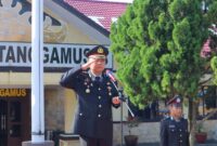 Kapolres Tanggamus AKBP Rivanda saat memimpin upacara hari Kesaktian Pancasila, Selasa 1 Oktober 2024.