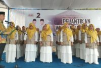 Calon Bupati Tanggamus Saleh Asnawi melantik ribuan relawan Wanita Tangguh Al-Mahmudah Tanggamus di Lamban Bulapis Batang, Talang Padang, Tanggamus, Kamis, 10 Oktober 2024.