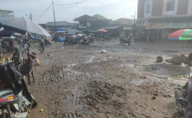 
 Kondisi pasar sarinongko Pringsewu dengan kondisi becek,Minggu 13 Oktober 2024 | Samuel/Media Prioritastv.com.