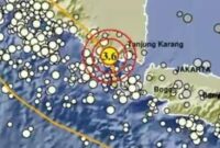 Titik Gempa yang dirasakan di Tanggamus, Selasa 22 Oktober 2024, pukul 12.48.20 WIB | Dok. BMKG.