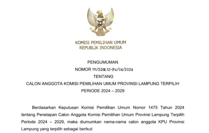 
 Pengumuman KPU RI.