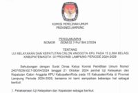 Pengumunan Uji Kelayakan Calon Anggota KPU 15 Kabupaten Kota di Lampung.