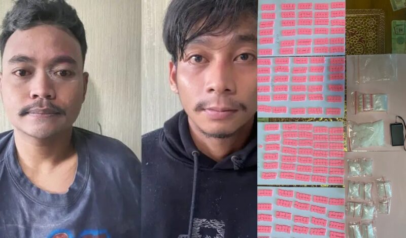 Kedua tersangka dan barang bukti yang berhasil diamankan Polisi.