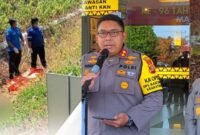 Kolase foto saat mayat di Tol Bakter ditemukan dan saat Kapolres Lampung Selatan memberikan keterangan, Selasa 29 Oktober 2024.