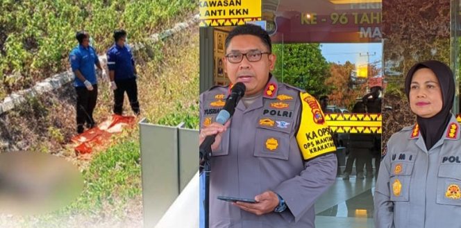 Kolase foto saat mayat di Tol Bakter ditemukan dan saat Kapolres Lampung Selatan memberikan keterangan, Selasa 29 Oktober 2024.