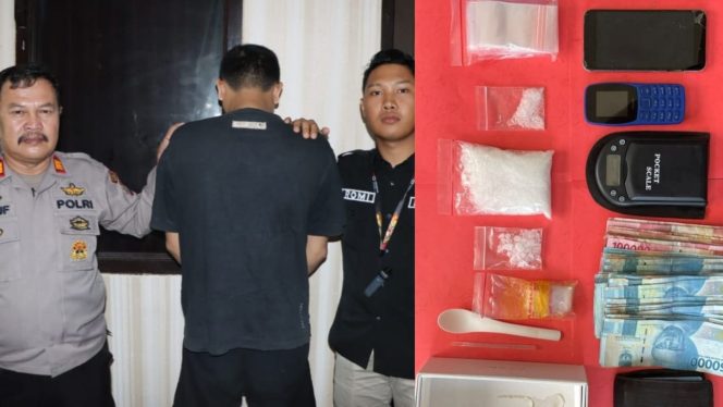 
 Tersangka dan barang bukti Narkoba yang berhasil diamankan Polisi di Semaka Tanggamus.