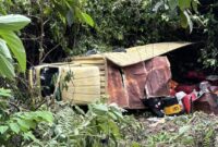 Truk dalam kondisi rusak berat berada di dalam jurang tanjakan mayit, Pesisir Barat, Lampung dalam kecelakaan tunggal Senin, 4 Nopember 2024.